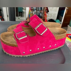 Pink Suede Platform Sandals